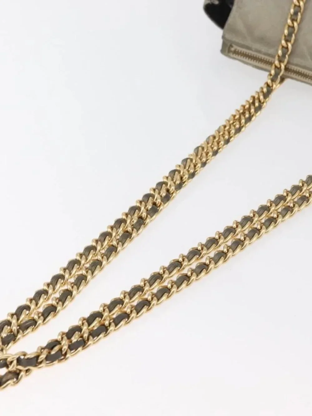 PRADA Chain Shoulder Bag Suede Gray Gold Auth